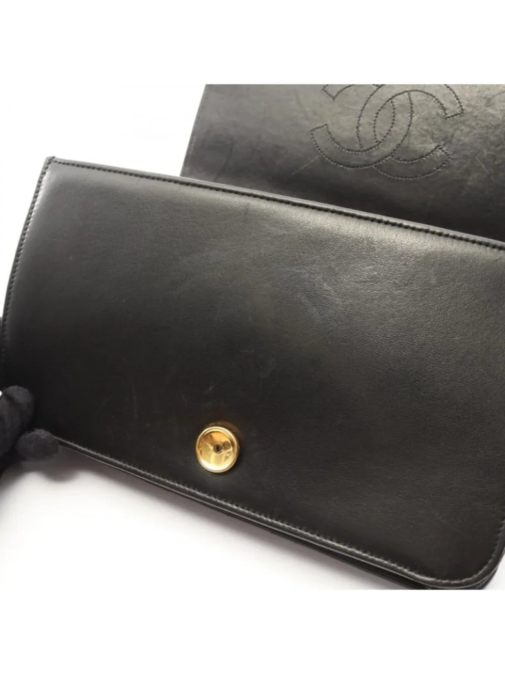 Chanel Shoulder Bag Quilted Fullflap Push Lock Black Lambskin Chain